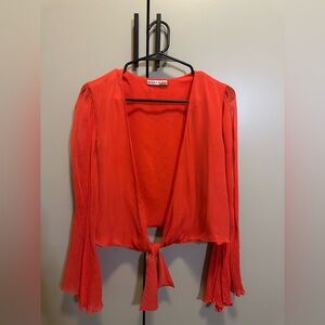Alice + Olivia Scarlet silk plunge neck tie front crop top Size large